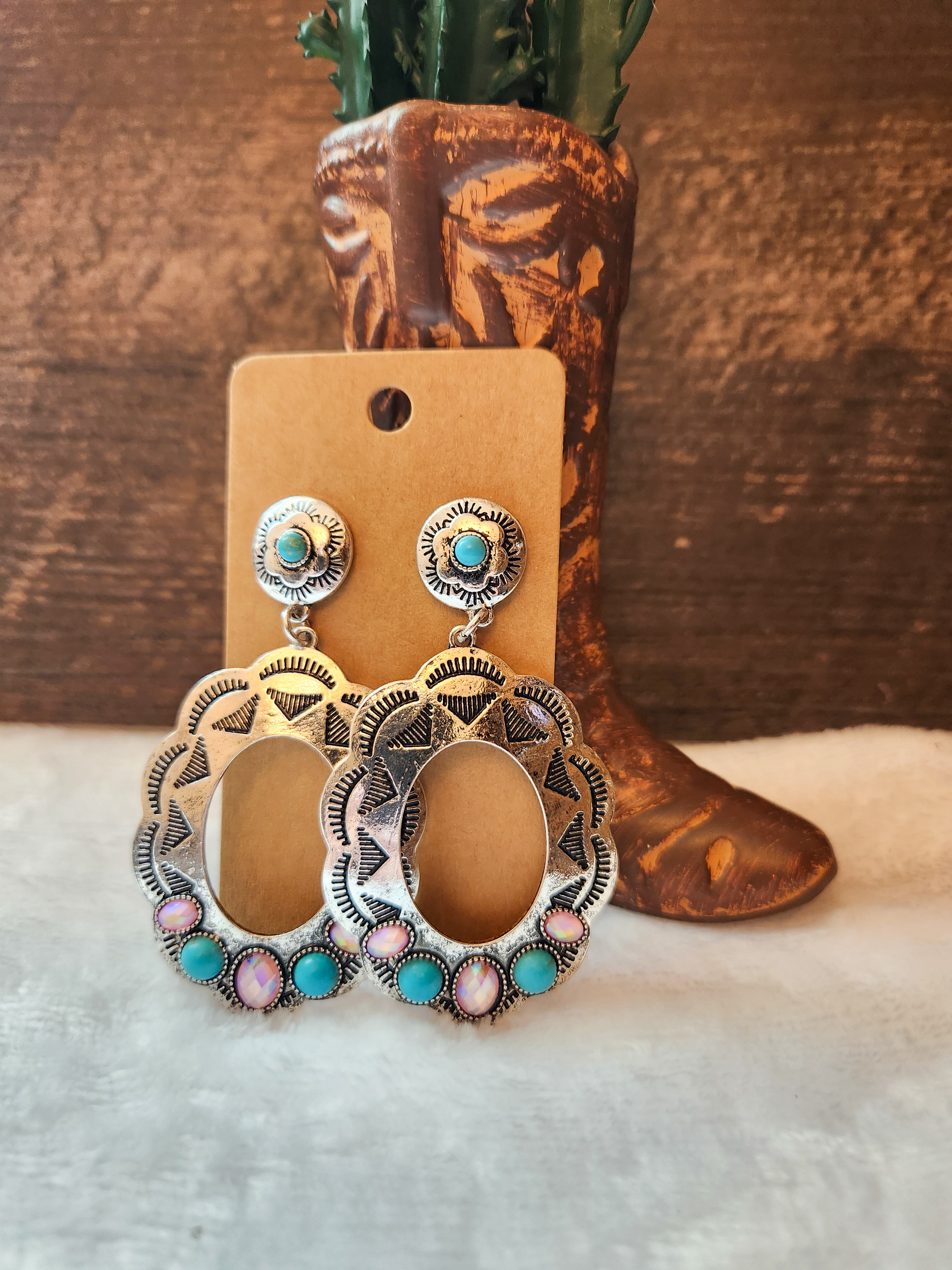 Western Concho Colored Stone Earrings