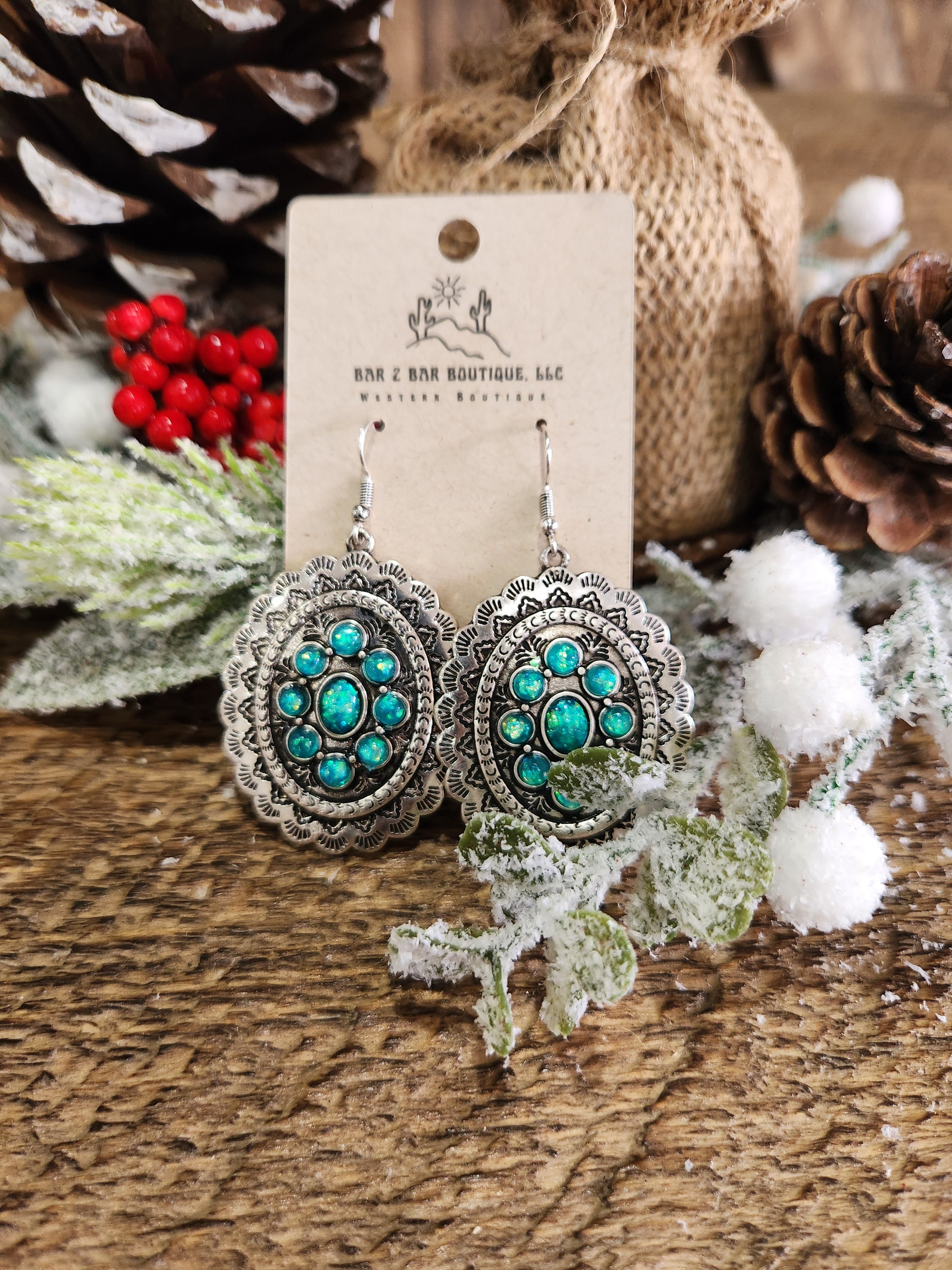 Western Concho Opal Stone Earrings