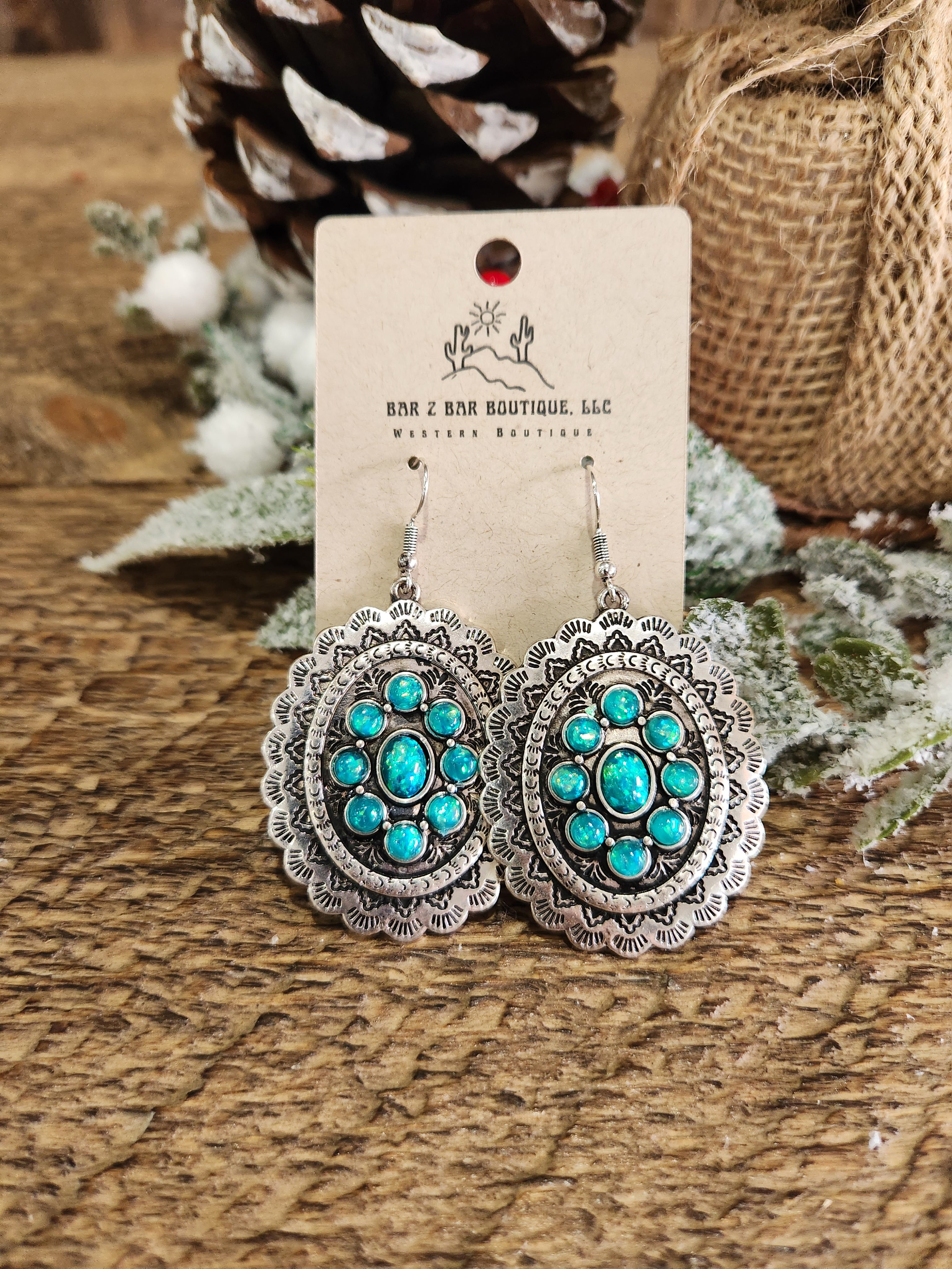 Western Concho Opal Stone Earrings