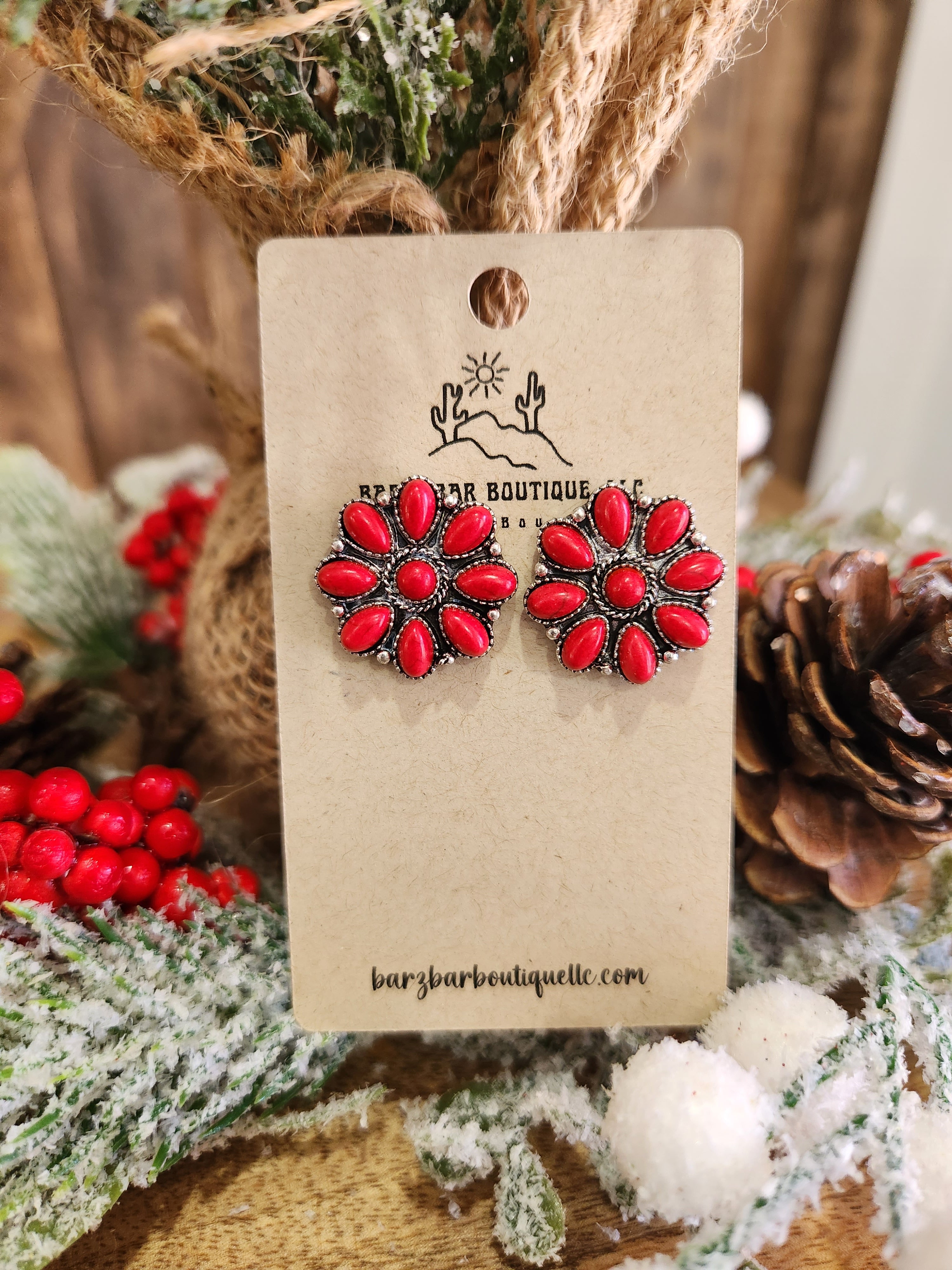Red Flower Stud Earrings