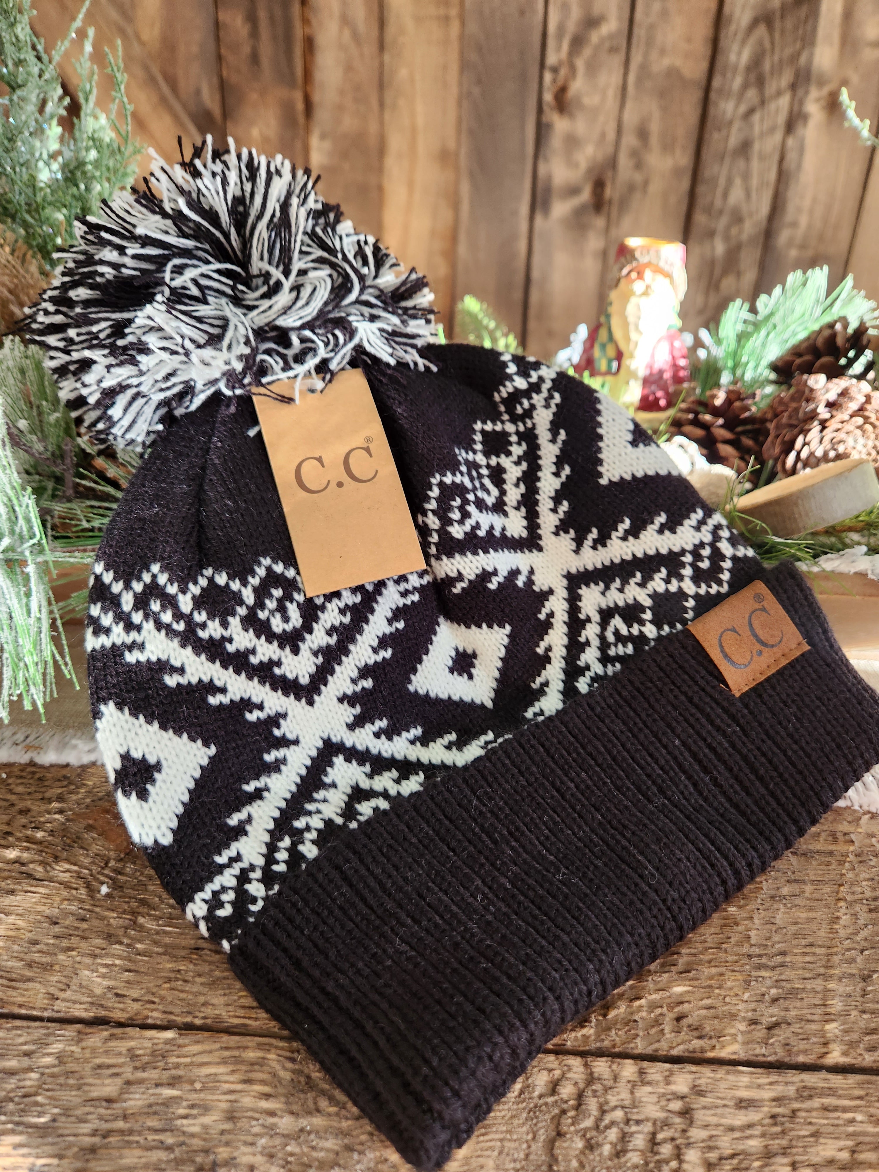 Black & White Beanie with Pom