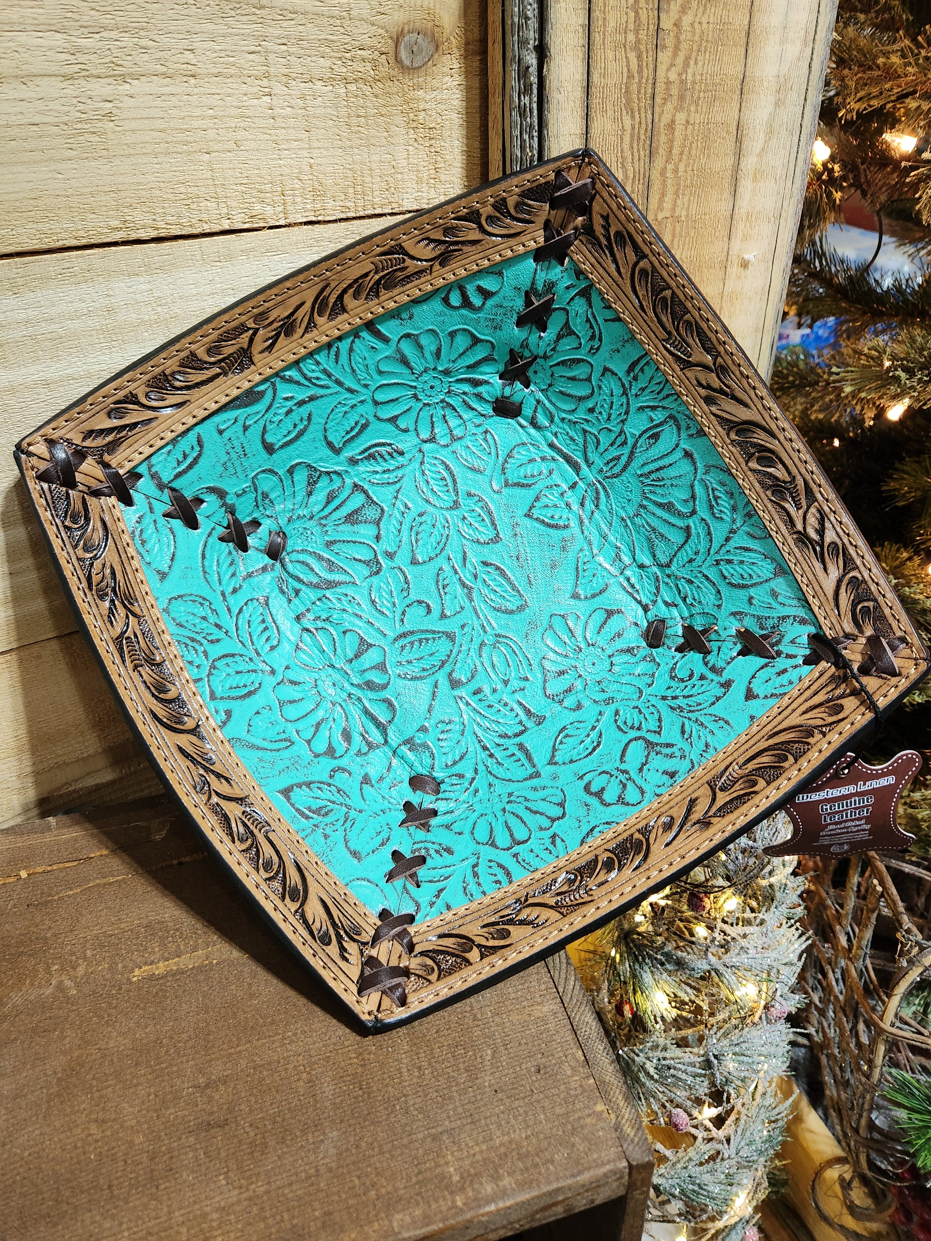 Tooled Leather Turquoise Floral Bowl