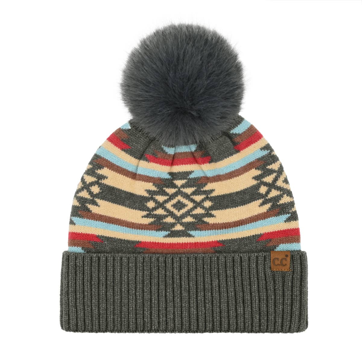 Aztec Patterned C.C Pom Beanie