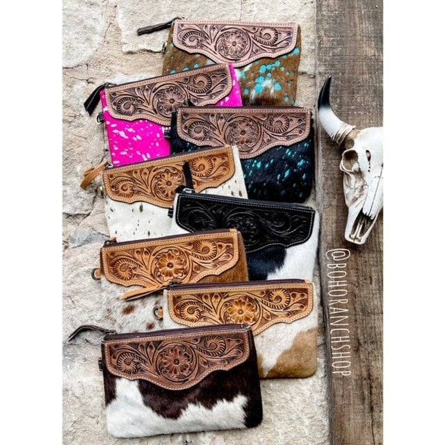 Western Hairon Cowhide Wristlet Purse Bag