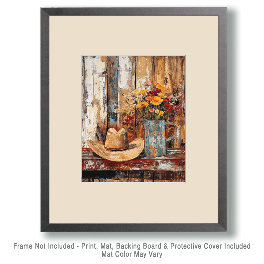 Vintage Style Cowboy Still Life - Western and Southwestern Home Decor Wall Art Prints – 8″x10″ Artwork – 11″x14″ Matte
