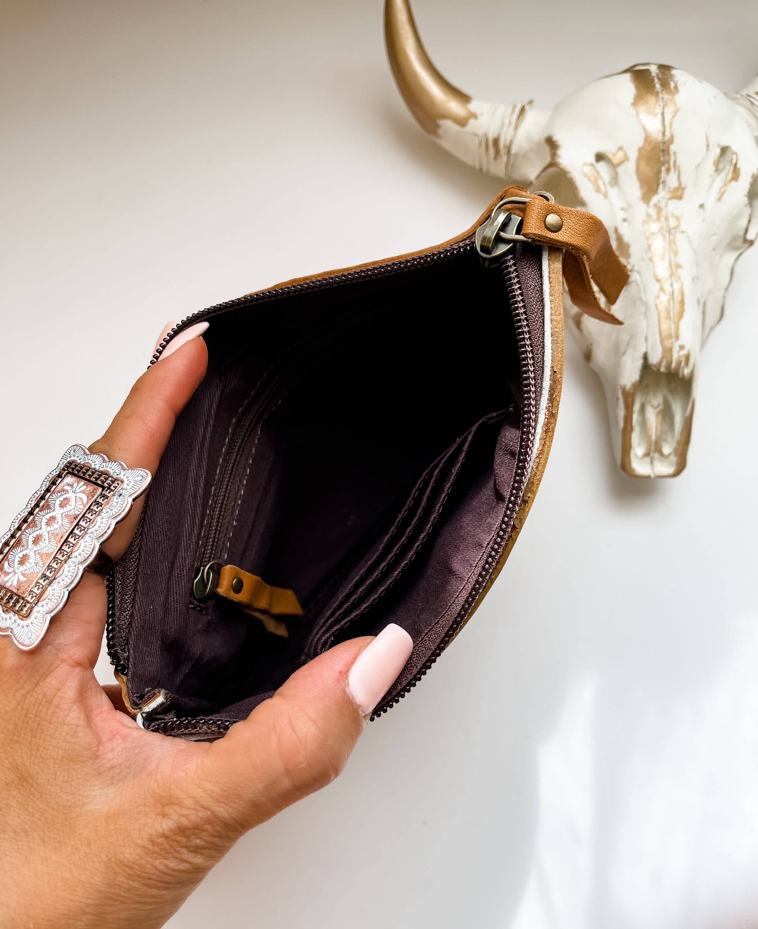 Western Hairon Cowhide Wristlet Purse Bag