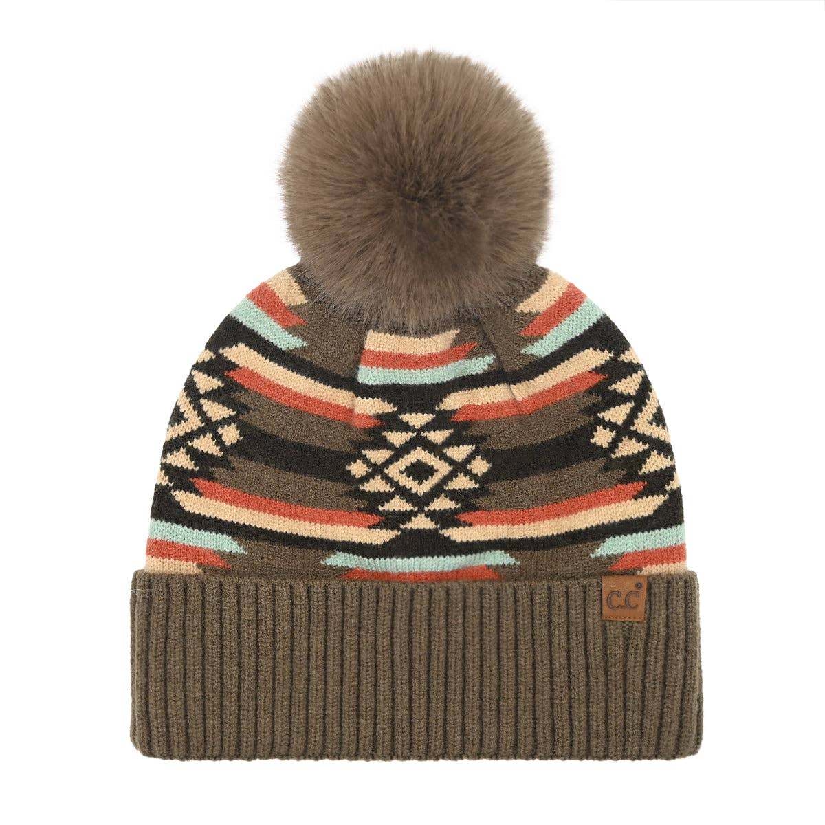 Aztec Patterned C.C Pom Beanie