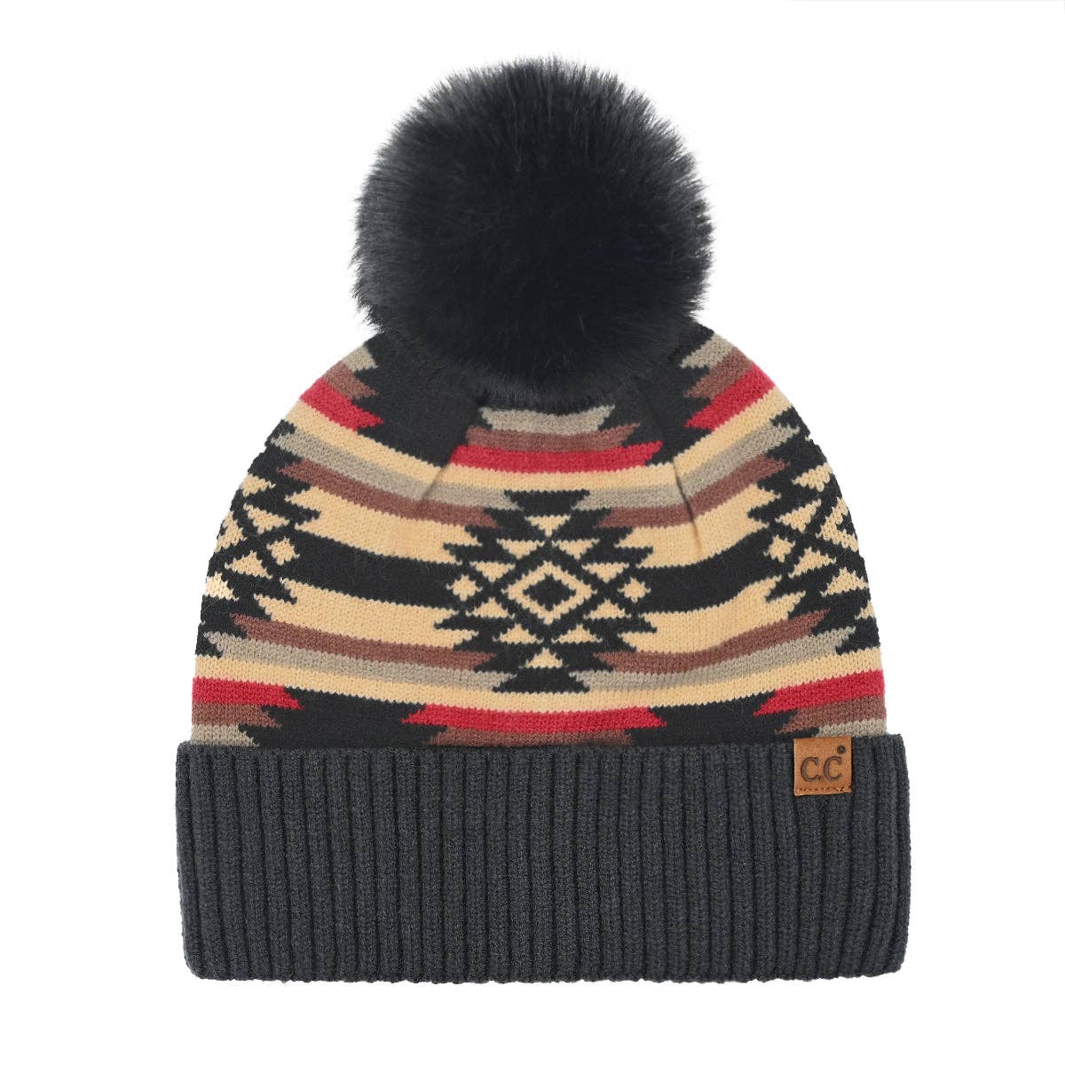 Aztec Patterned C.C Pom Beanie