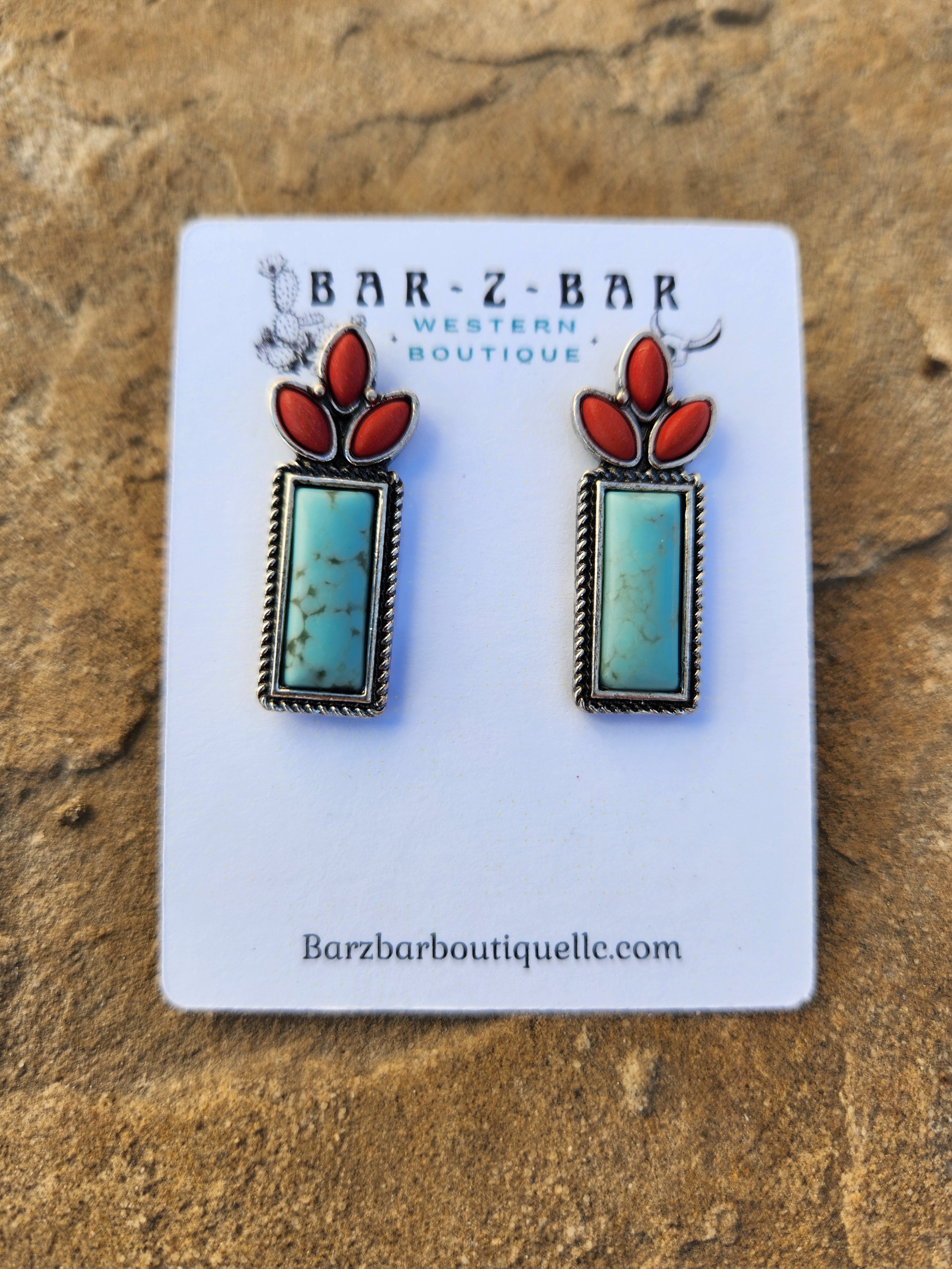 Rectangle Turquoise Stone Earrings