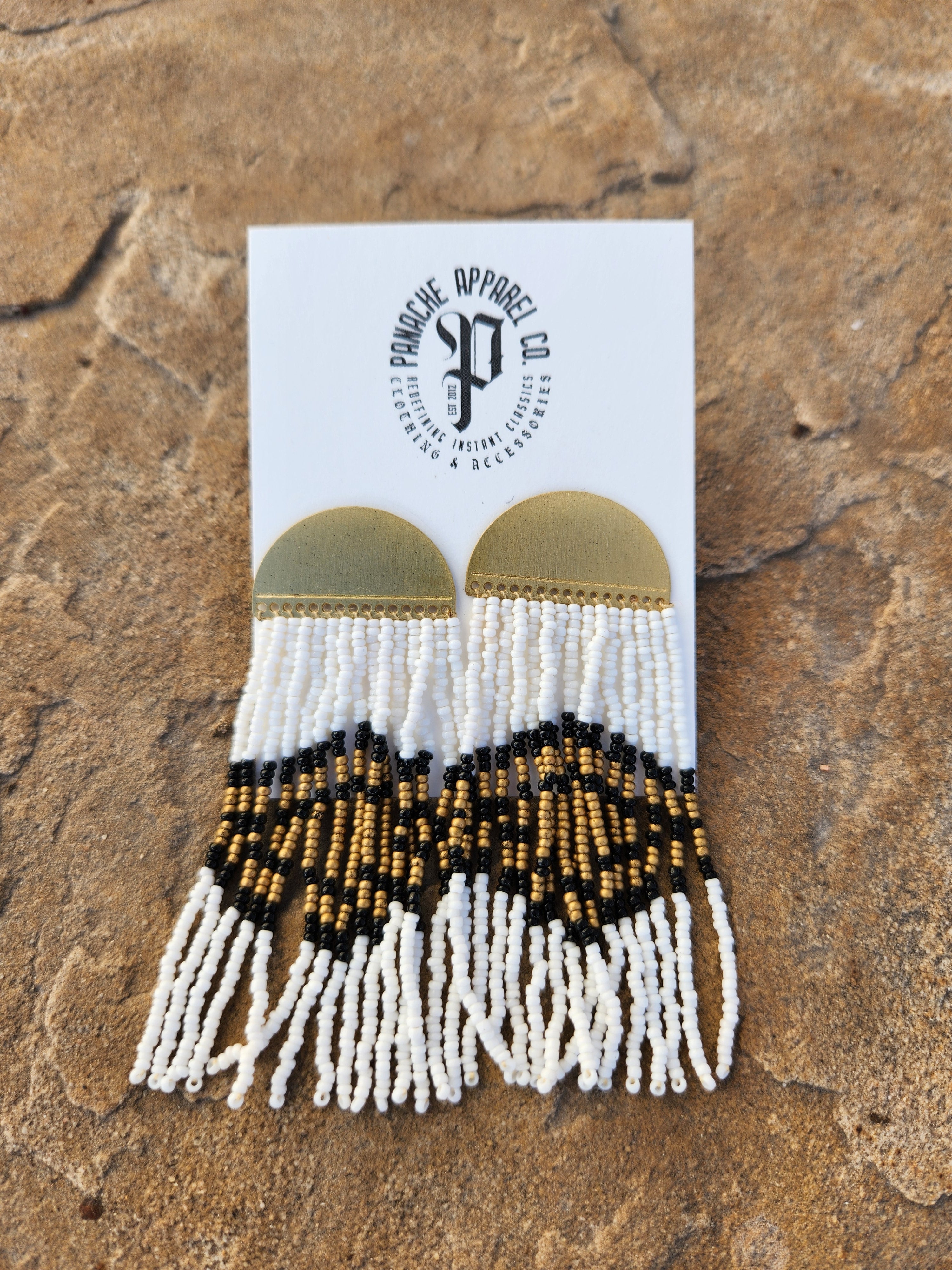 White & Gold Beaded Earrings