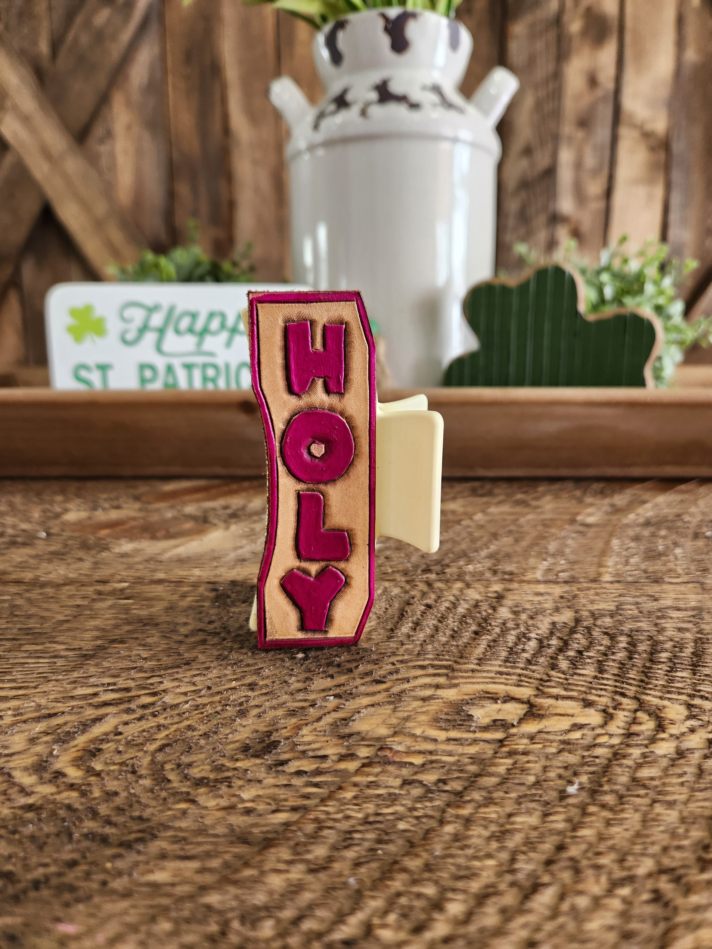 Leather Holy Cow hair clip