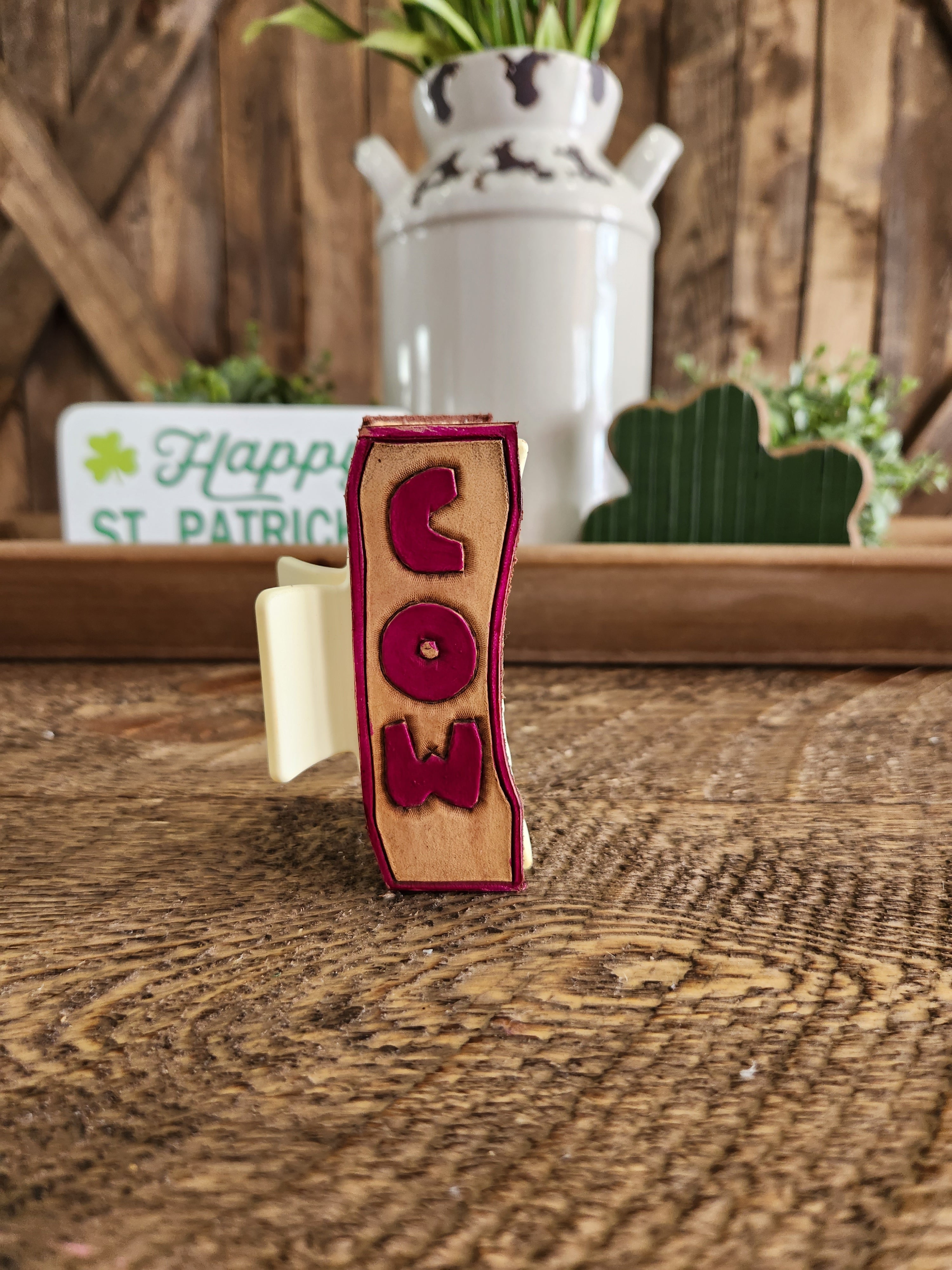 Leather Holy Cow hair clip