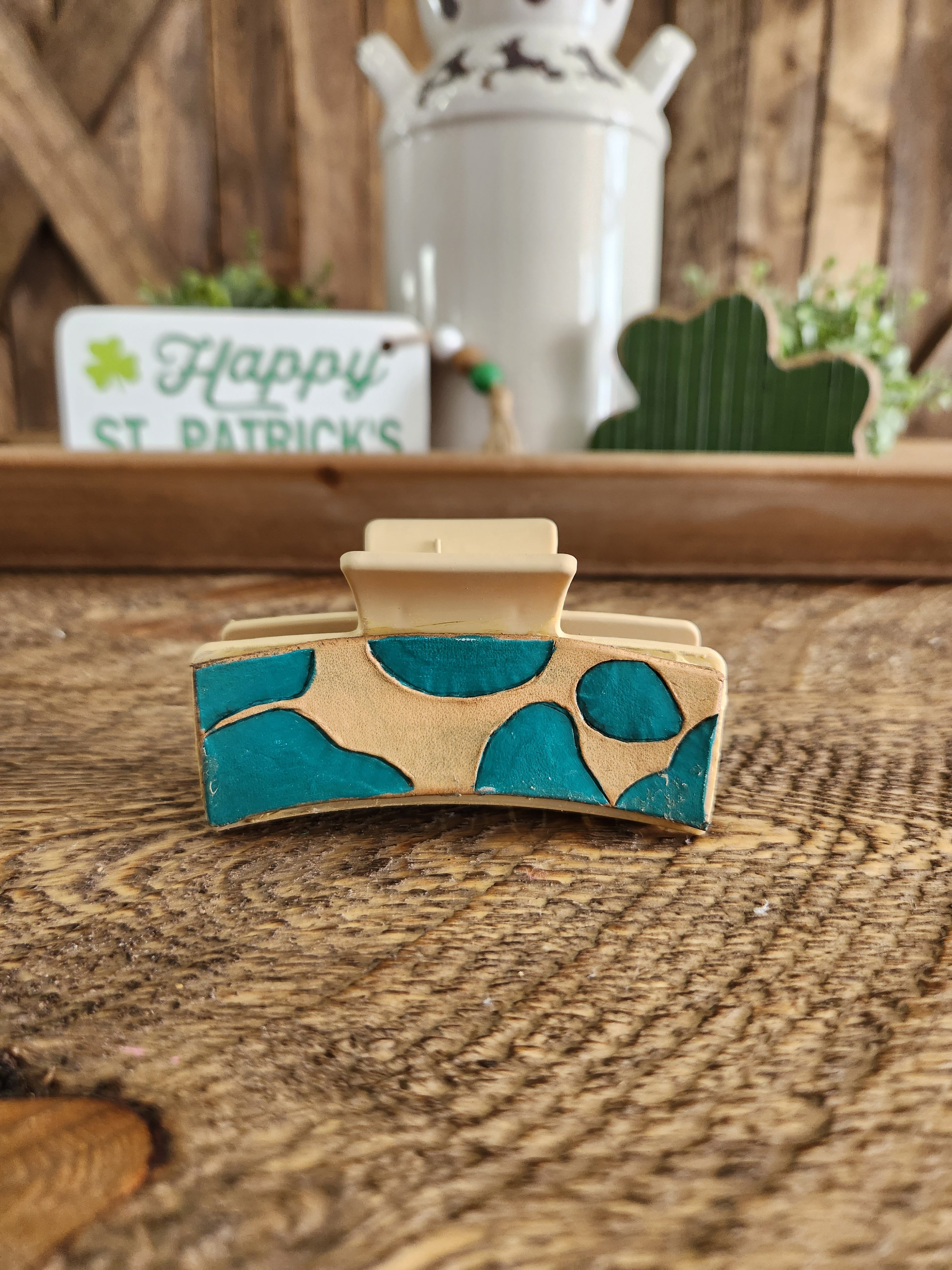 Leather cow print hair clip