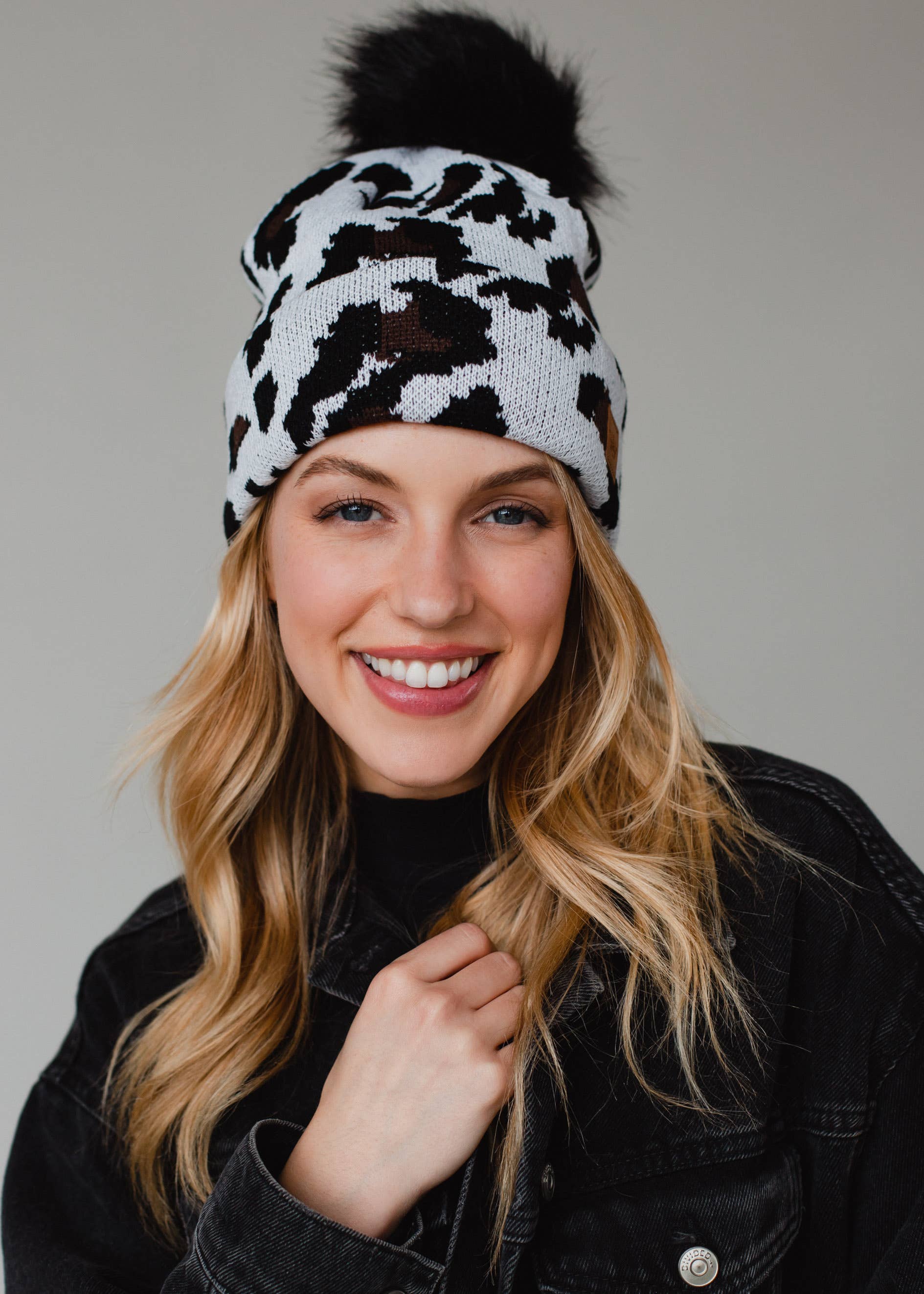 White Leopard Pom Hat