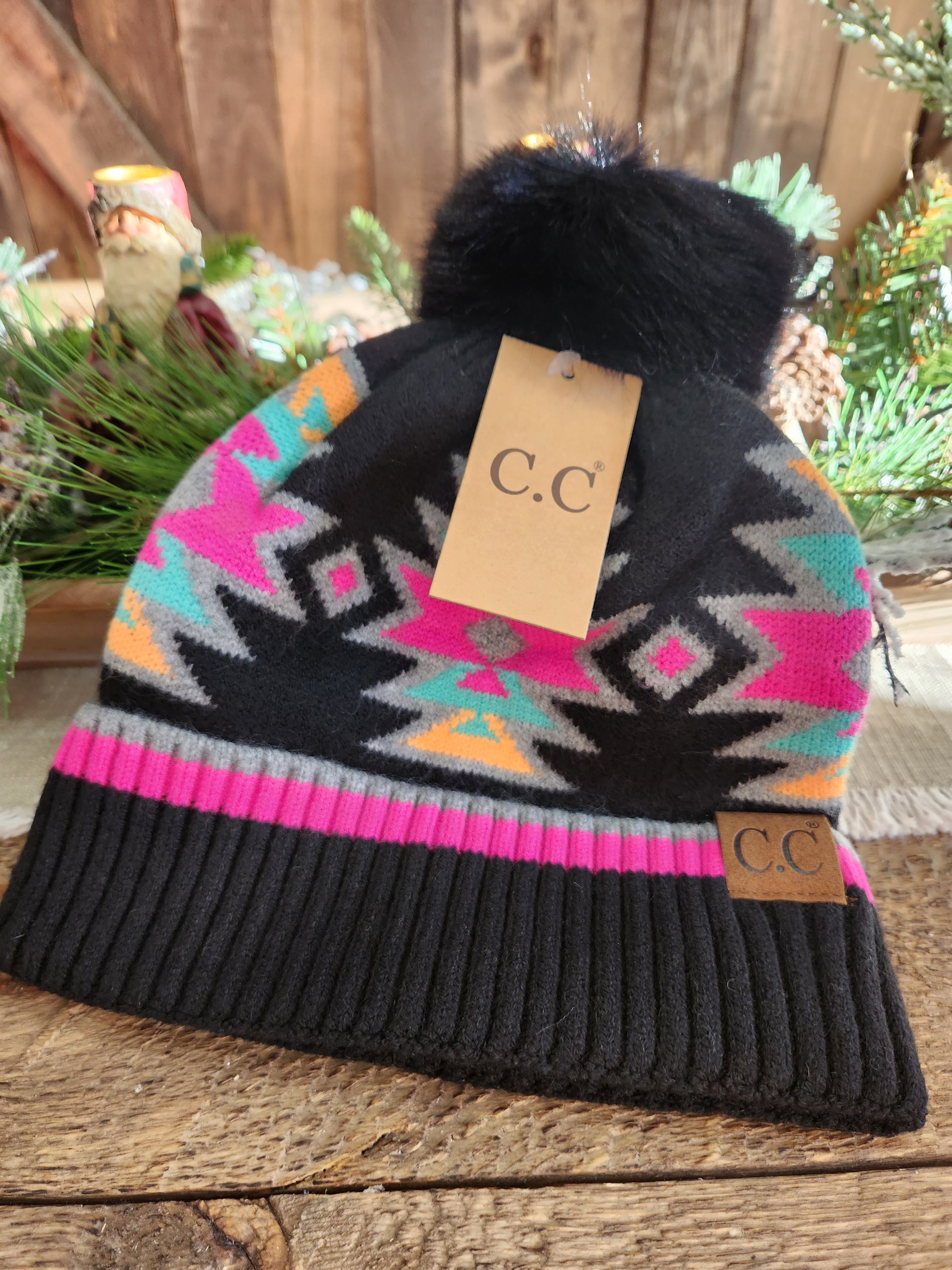 Southwest Hot Pink & Black Beanie