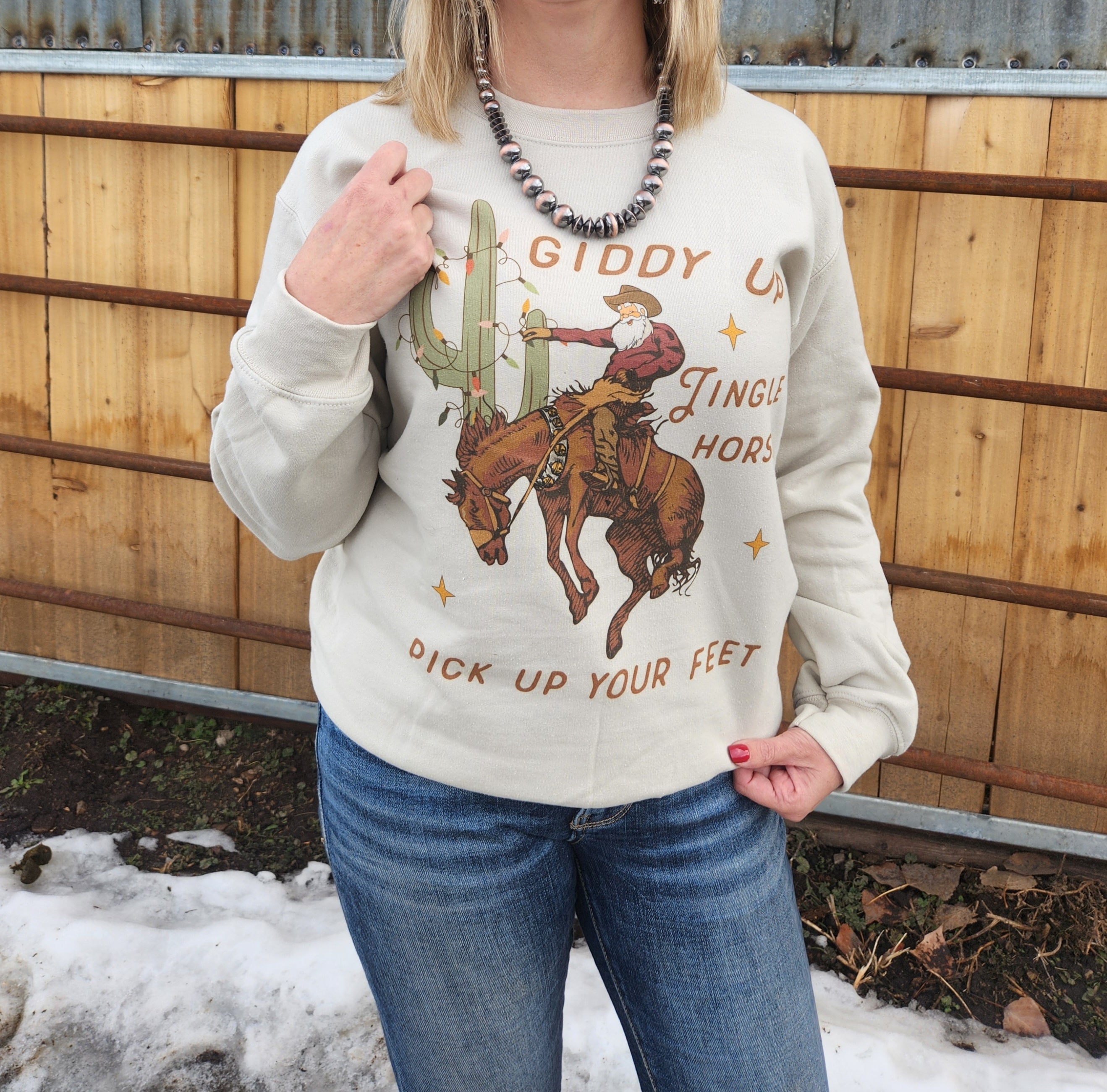 Western Christmas Giddy Up Jingle Horse Sweatshirt