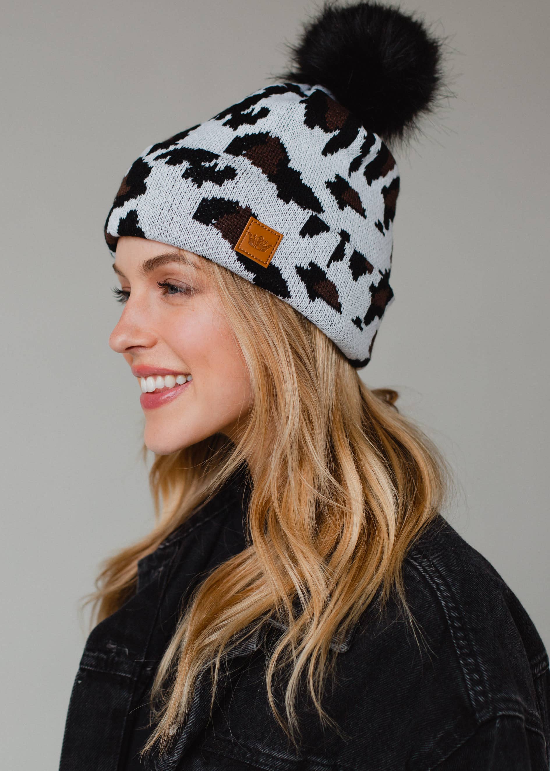 White Leopard Pom Hat