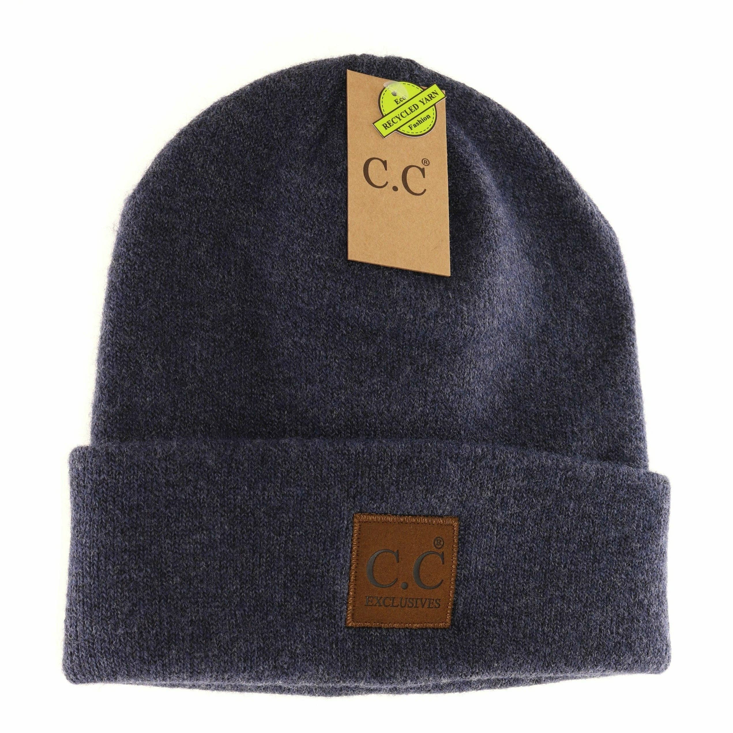 Unisex Soft Ribbed Leather Patch C.C. Beanie