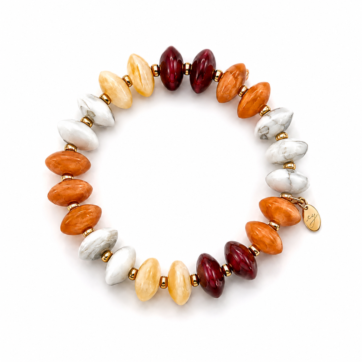 Ellison+Young Organic Pebble Stretch Bracelet, Acrylic & Stainless Steel Beads: Dessert Stone