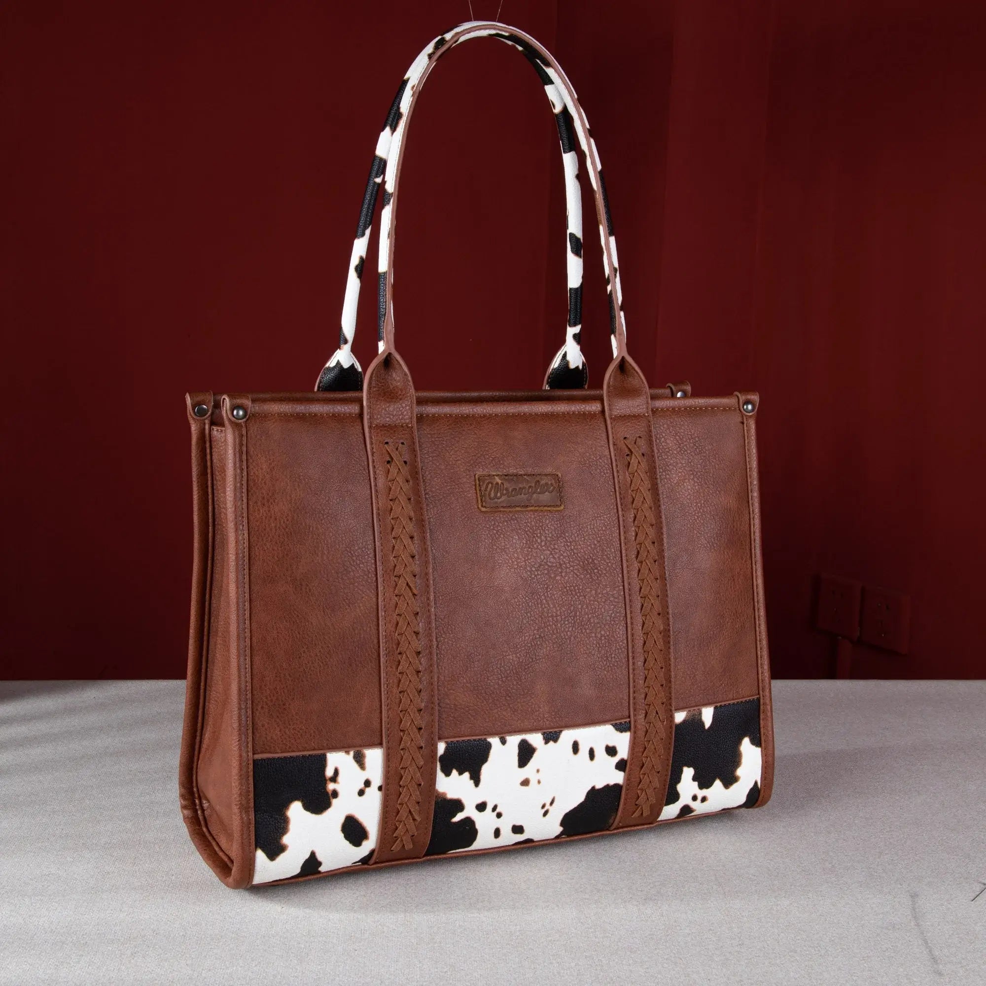 Wrangler Cow Print Wide Tote: Brown