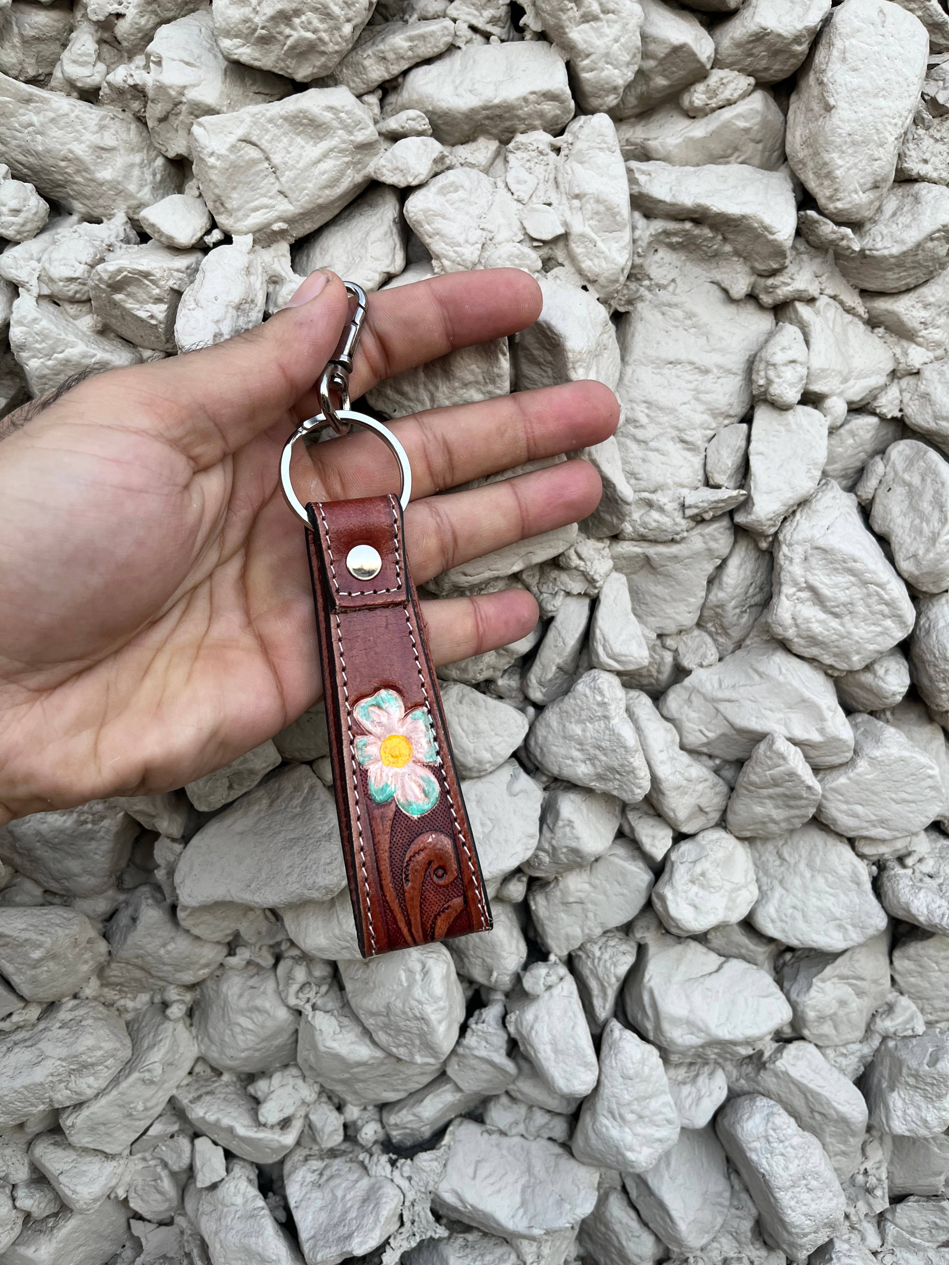 Floral Tooled leather Wrislets Keychains