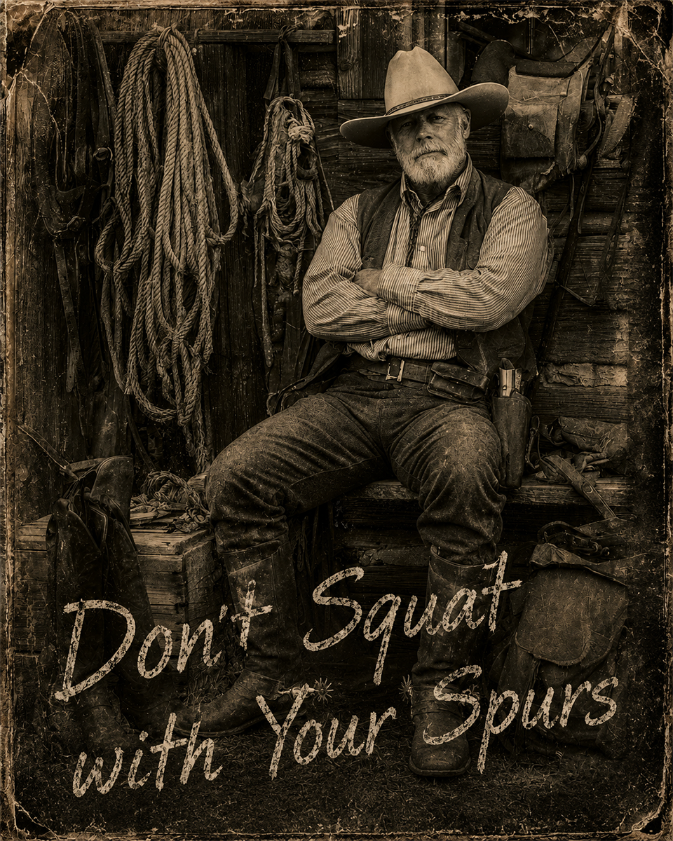 Cowboy Wisdom - Don't Squat with Your Spurs On Matted Art Print - Western Humor Art