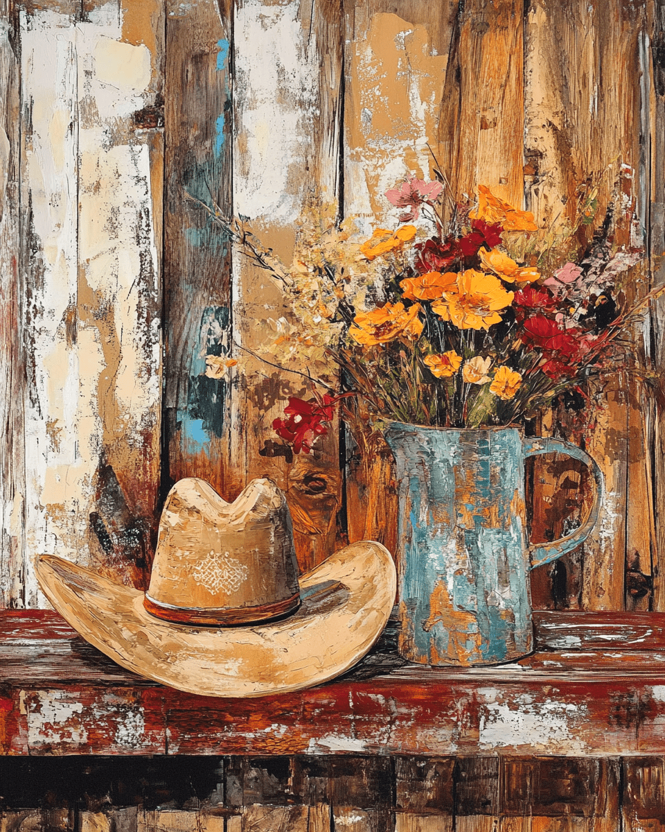Vintage Style Cowboy Still Life - Western and Southwestern Home Decor Wall Art Prints – 8″x10″ Artwork – 11″x14″ Matte