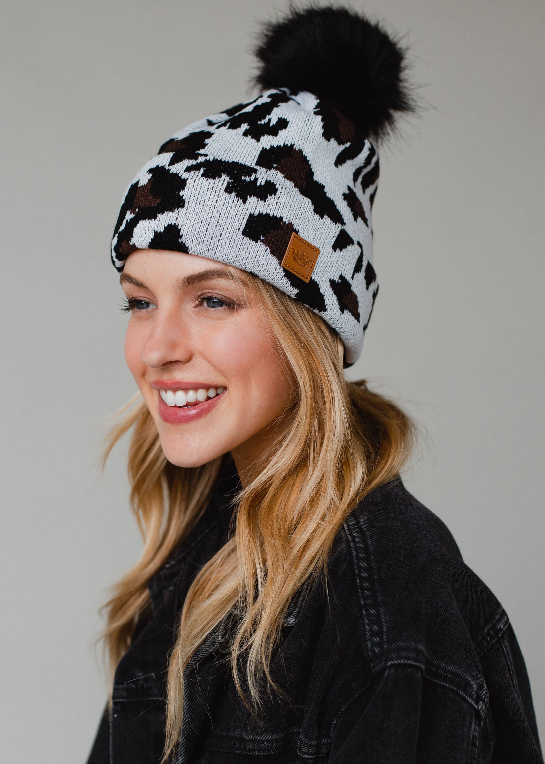 White Leopard Pom Hat