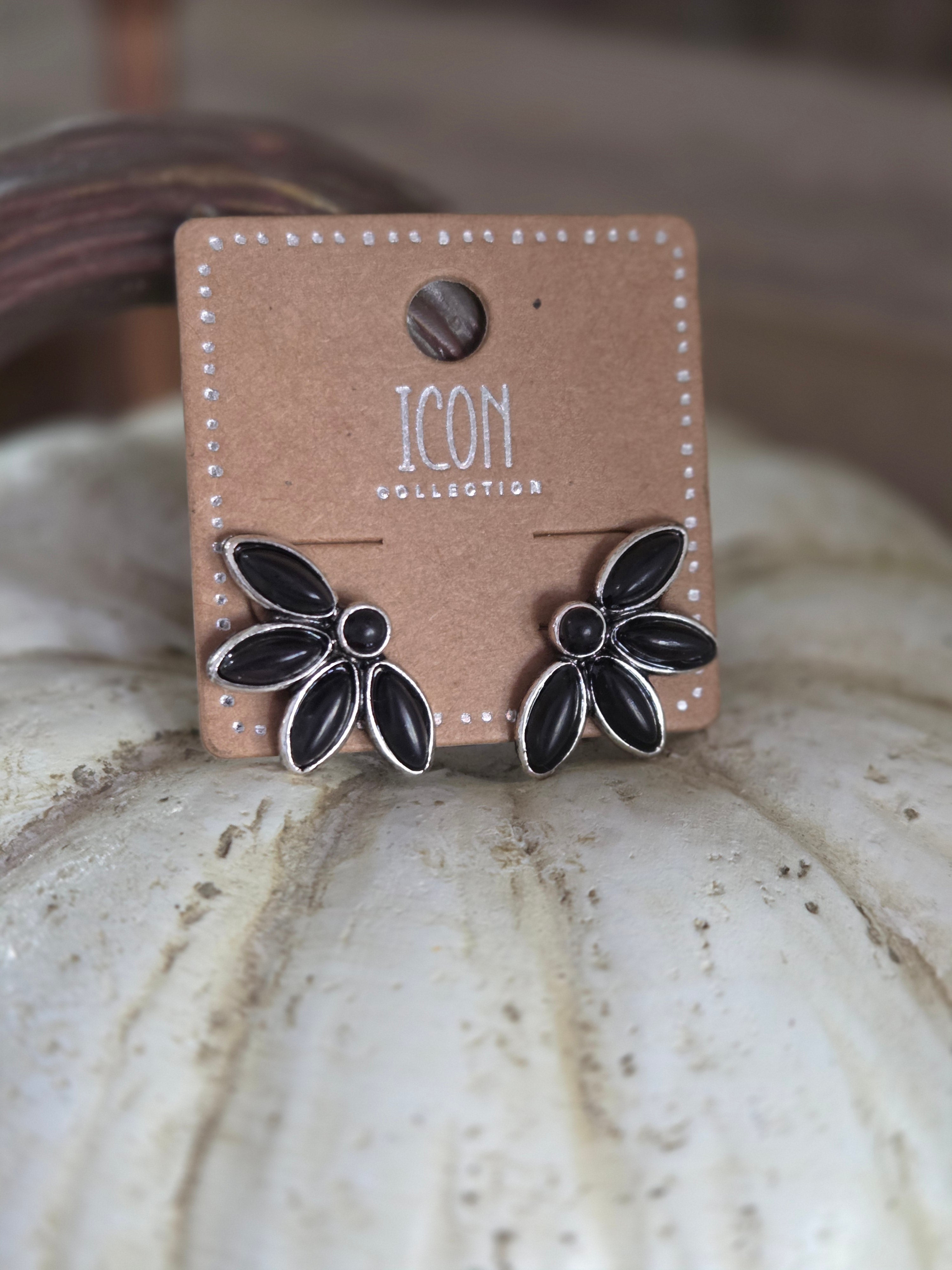 Black Flower Stone Earrings