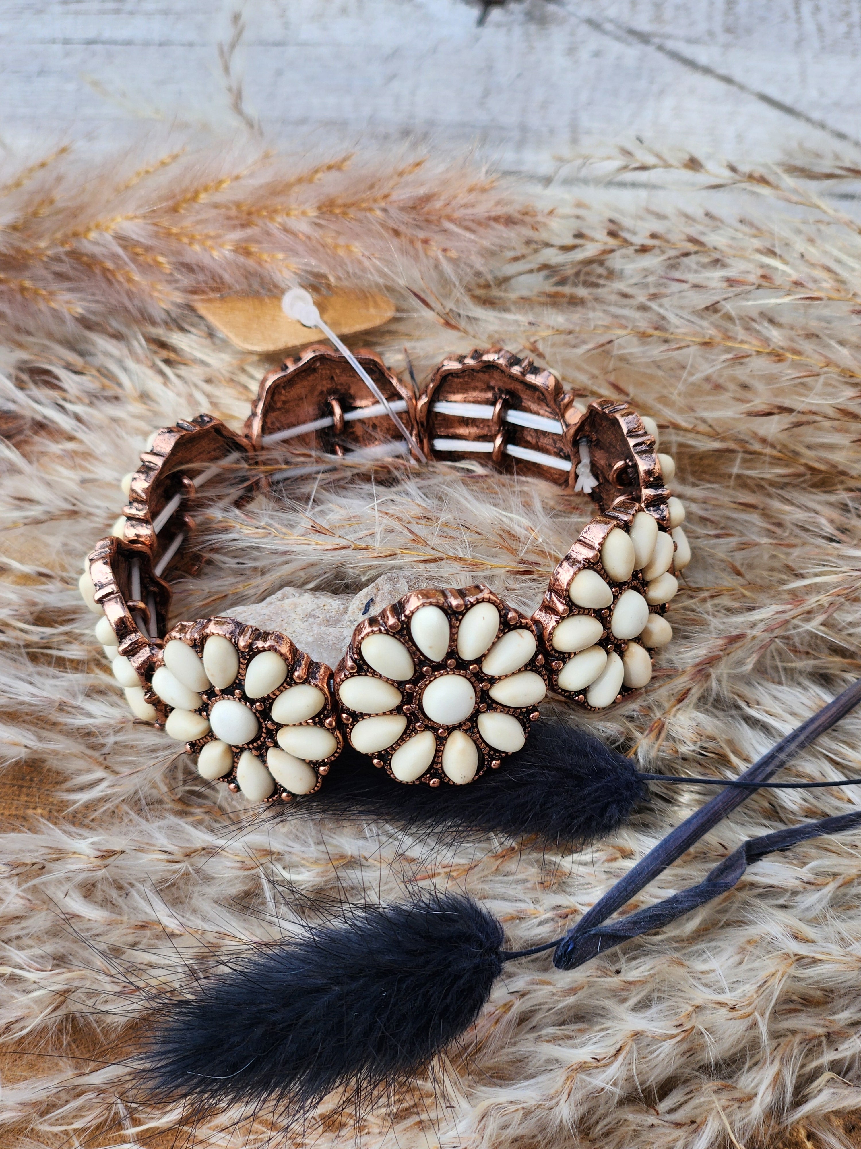 Copper & white flower bracelet