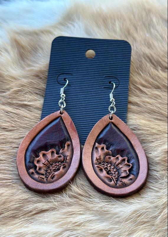 Hand Tooled Leather Flower Earrings