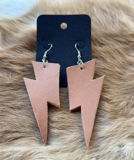 Hand Cut Out Leather Lighting Bolt Earrings