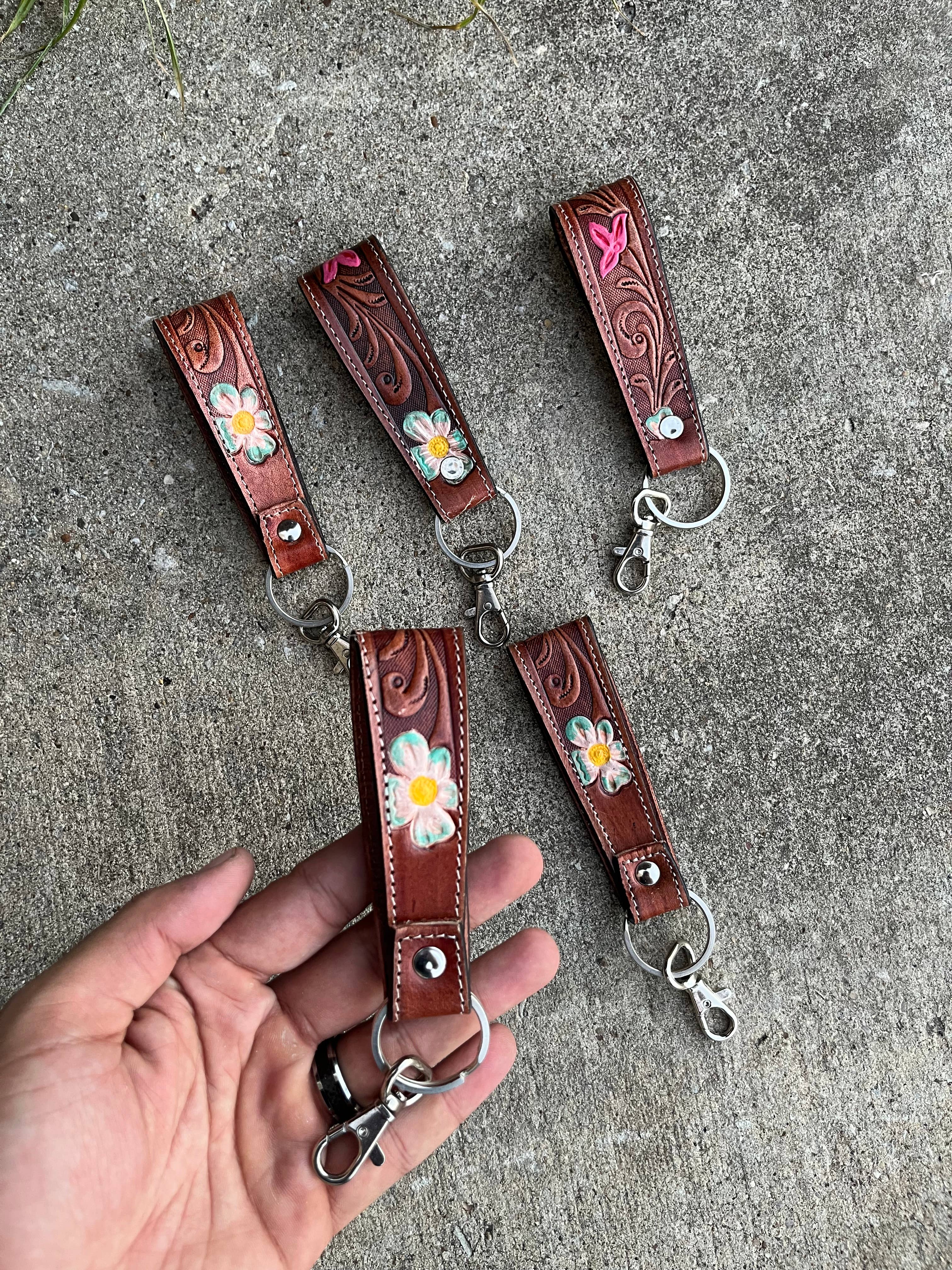 Floral Tooled leather Wrislets Keychains