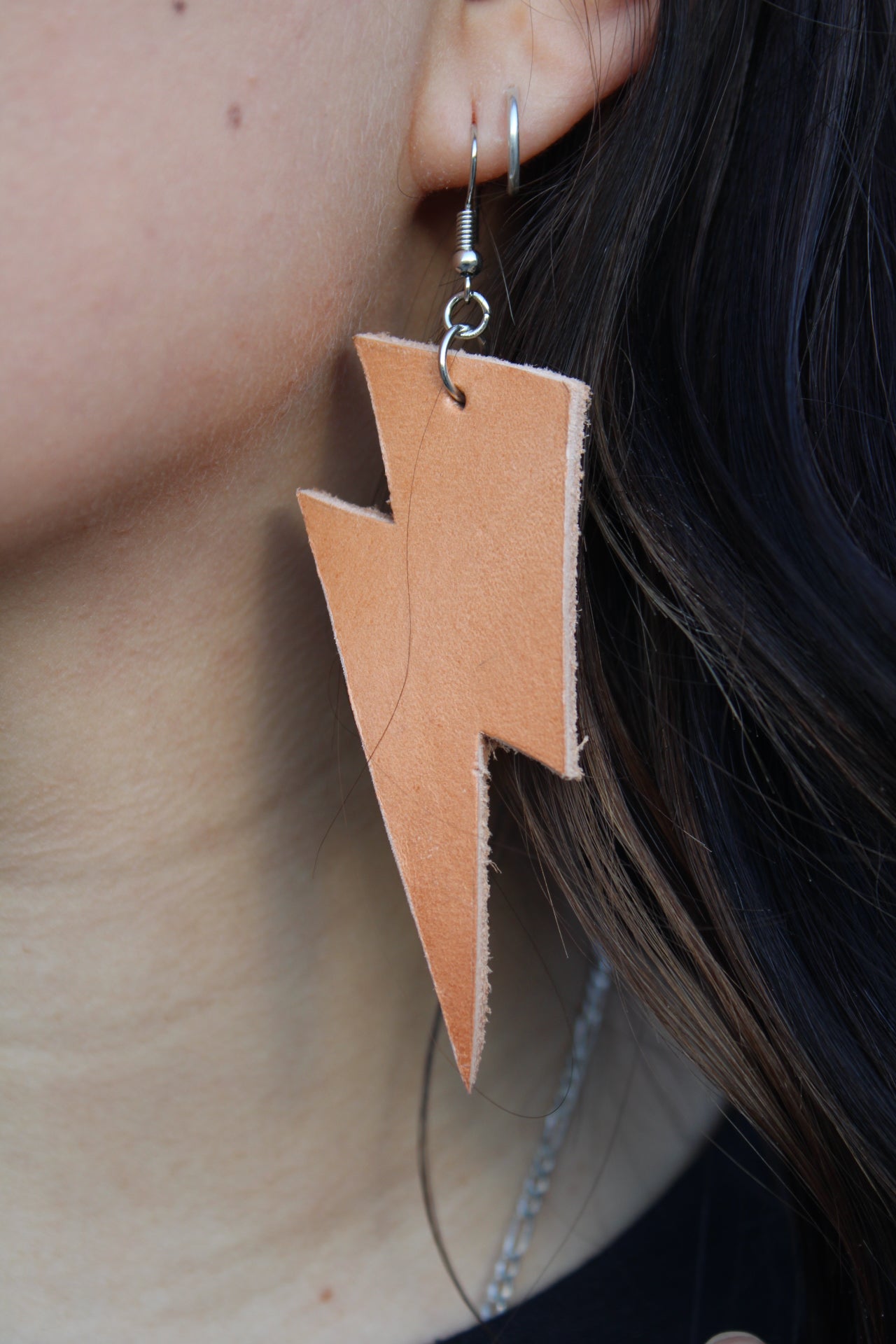 Hand Cut Out Leather Lighting Bolt Earrings